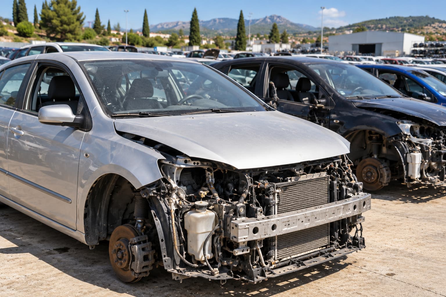 Coche siniestrado en un centro de tratamiento de vehículos